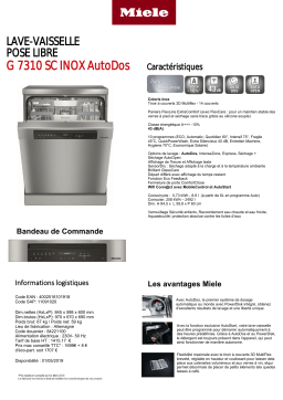 Miele G 7310 SC INOX AutoDos Lave vaisselle 60 cm Product fiche