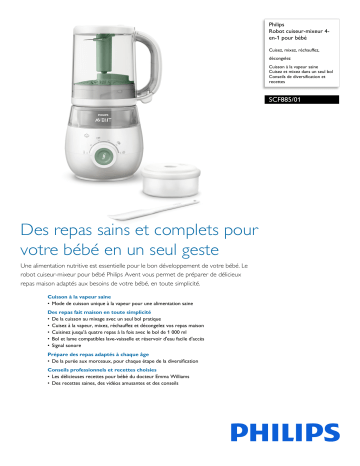 Product information | Philips Avent Cuiseur Vapeur 4 en 1 SCF885/01 Mixeur Cuiseur Bébé Product fiche | Fixfr