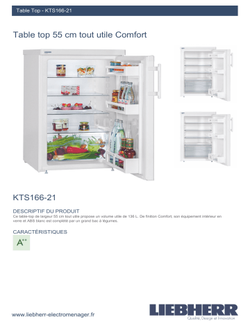 Product information | Liebherr KTS166-21 Réfrigérateur top Product fiche | Fixfr