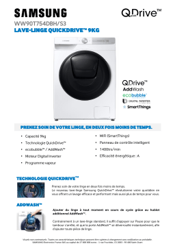 Samsung WW90T754DBH QUICKDRIVE Lave linge hublot Product fiche