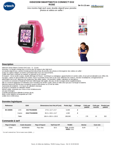 Product information | Vtech Kidizoom Smartwatch Rose Montre enfant connectée Product fiche | Fixfr