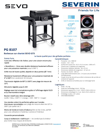 Product information | Severin PG 8107 SEVO GTS Barbecue électrique Product fiche | Fixfr