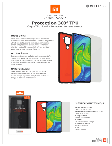 Product information | Xiaomi Redmi Note 9 Coque + Verre trempé Pack Product fiche | Fixfr