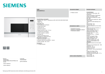 Product information | Siemens BF555LMW0 IQ500 Micro ondes encastrable Product fiche | Fixfr