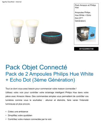 Product information | Amazon Echo Dot3 + Hue E27 White X2 Pack Product fiche | Fixfr