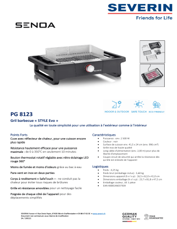 Product information | Severin PG 8123 Barbecue électrique Product fiche | Fixfr