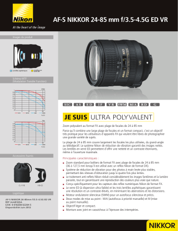 Product information | Nikon AF-S 24-85mm f/3.5-4.5G ED VR Nikkor Objectif pour Reflex Product fiche | Fixfr