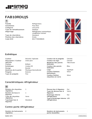 Product information | Smeg FAB10RDUJ5 Réfrigérateur 1 porte Product fiche | Fixfr