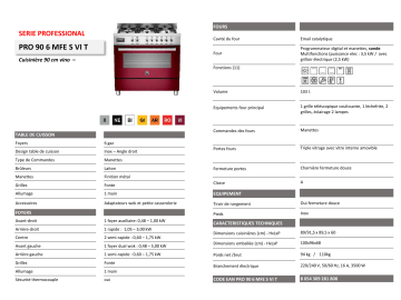 Product information | Bertazzoni PRO 90 6 MFE S VI T Piano de cuisson mixte Product fiche | Fixfr