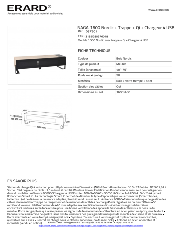 Product information | Erard NAGA 1600 Nordic + 4 USB + QI Meuble TV Product fiche | Fixfr