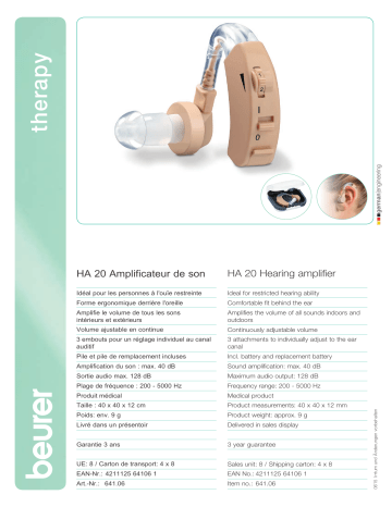 Product information | Beurer HA20 Appareil auditif Product fiche | Fixfr