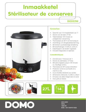 Product information | Domo DO322W Stérilisateur de bocaux Manuel utilisateur | Fixfr