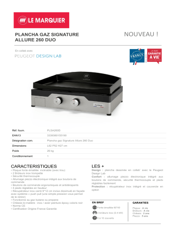 Product information | Le Marquier Signature Allure 260 Duo Plancha gaz Product fiche | Fixfr
