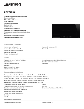 Product information | Smeg SI1F7955B Table induction Product fiche | Fixfr