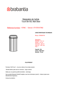 Brabantia Touch Bin Matt Steel 60 L Poubelle manuelle Product fiche