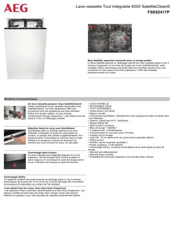 Product information | AEG FSE62417P Lave vaisselle tout intégrable Product fiche | Fixfr