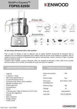 Kenwood FDP65.820SI Multipro Express Robot multifonction Product fiche