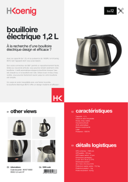 H.Koenig BO12 1.2L Bouilloire Product fiche