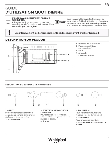 Manuel du propriétaire | Whirlpool W7MN810 W COLLECTION Micro ondes encastrable Owner's Manual | Fixfr