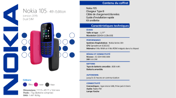 Product information | Nokia 105 Noir 2019 Téléphone portable Product fiche | Fixfr