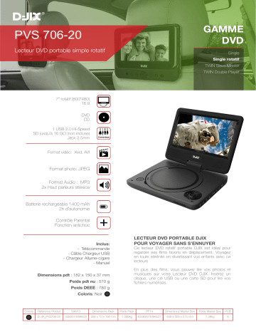 Product information | D-Jix PVS 706-20 Lecteur DVD portable Product fiche | Fixfr