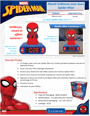 Product information | Lexibook RL800SP Veilleuse SpiderMan Réveil Product fiche | Fixfr