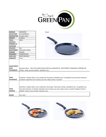 Product information | Greenpan diam28cm revêtement céramique Crêpière Product fiche | Fixfr