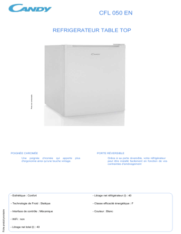 Product information | Candy CFL 050 EN Réfrigérateur top Product fiche | Fixfr