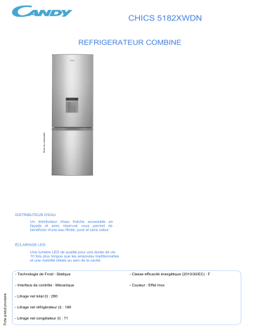 Product information | Candy CHICS 5182XWDN Réfrigérateur combiné Product fiche | Fixfr