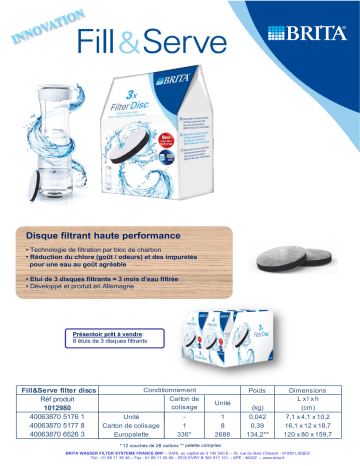 Product information | Brita 3 disques pour Fill&Serve Filtre à eau Product fiche | Fixfr