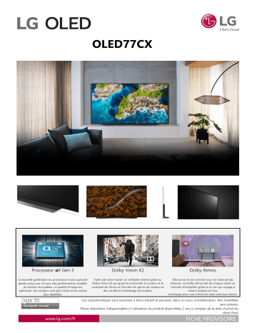 Product information | LG 77CX6 2020 TV OLED Product fiche | Fixfr