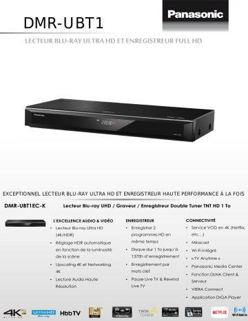 Product information | Panasonic DMR-UBT1 Enregistreur Blu-Ray Product fiche | Fixfr