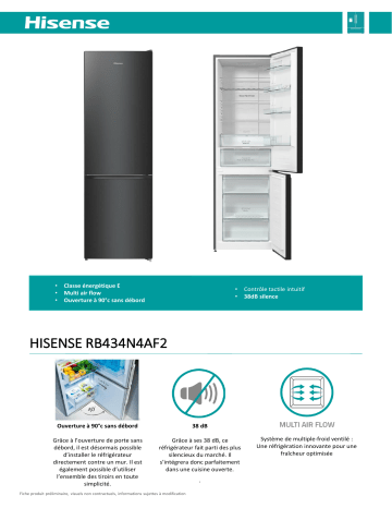 Product information | Hisense RB434N4AF2 Réfrigérateur combiné Product fiche | Fixfr