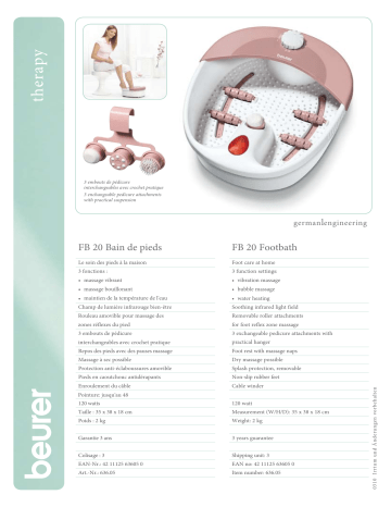 Product information | Beurer FB20 Thalasso pieds Product fiche | Fixfr