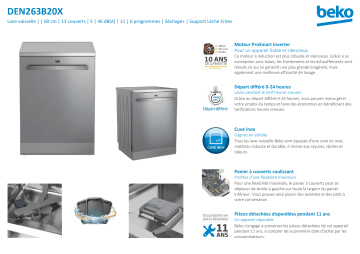 Product information | Beko DEN263B20X Lave vaisselle 60 cm Manuel utilisateur | Fixfr