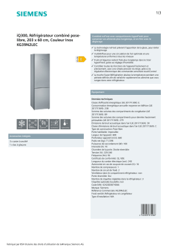 Siemens KG39N2LEC Réfrigérateur 2 portes Product fiche