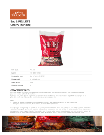 Product information | Traeger 9 kg Pellets CHERRY Pellet Product fiche | Fixfr