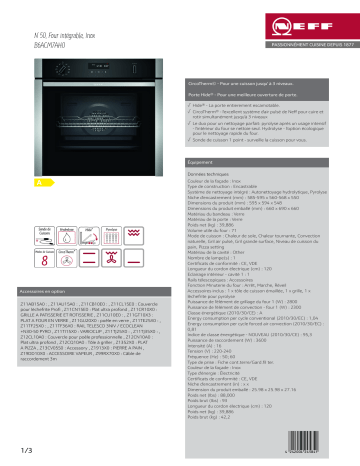 Product information | Neff B6ACM7AH0 Four encastrable Product fiche | Fixfr