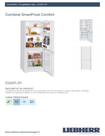 Product information | Liebherr CU231-21 Réfrigérateur combiné Product fiche | Fixfr