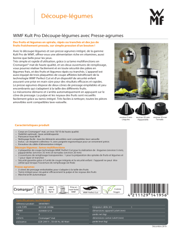 Product information | WMF KULT X PRO Spiralizer+ presse agrumes Rapeur trancheur Product fiche | Fixfr