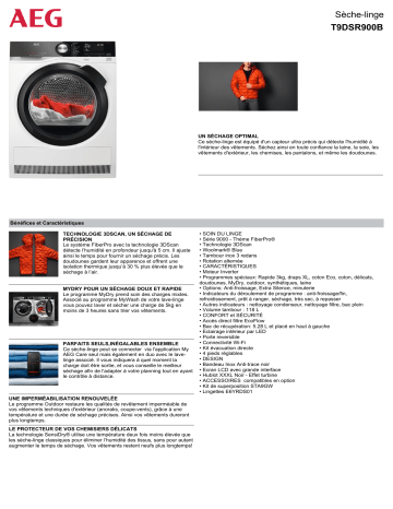 Product information | AEG T9DSR900B Sèche linge pompe à chaleur Product fiche | Fixfr