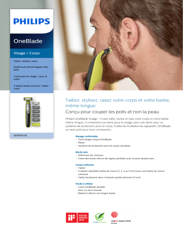 Product information | Philips QP2630/30 Tondeuse barbe Product fiche | Fixfr