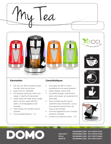 Product information | Domo My Tea DO482WK noir Fontaine à eau Manuel utilisateur | Fixfr