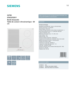 Siemens EX652FEB1F IQ700 Table induction Product fiche