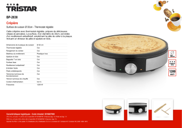 Product information | Tristar 30 cm BP-2638 Crêpière Product fiche | Fixfr