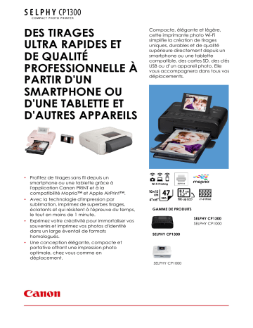 Product information | Canon Pack CP1300 + RP108 + Kit Créatif Imprimante photo portable Product fiche | Fixfr