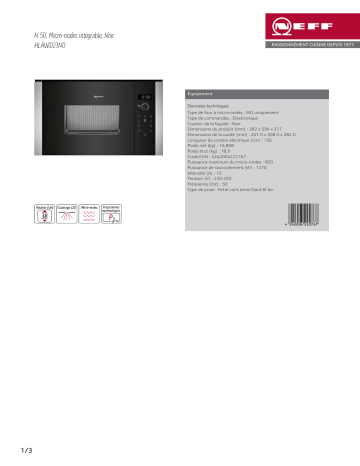 Product information | Neff HLAWD23N0 Micro-ondes encastrable Product fiche | Fixfr