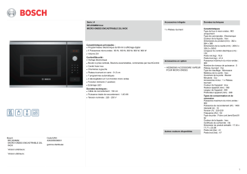 Product information | Bosch BFL553MS0 SERIE 4 Micro ondes encastrable Product fiche | Fixfr