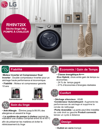 Product information | LG RH9V72IX Sèche linge pompe à chaleur Product fiche | Fixfr