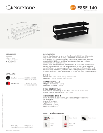 Product information | Norstone Esse noir 1.4 ml 32-65 P Meuble TV Product fiche | Fixfr